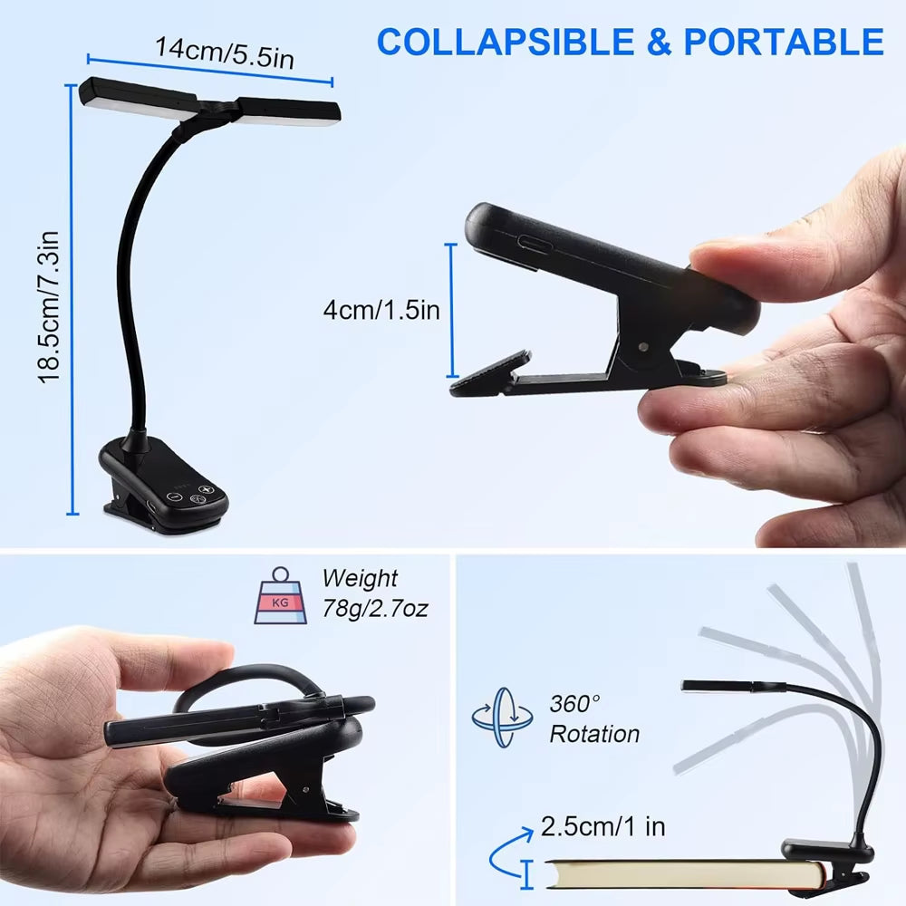 New 3 Colors 8 Brightness 14 LED Clip on Book Light Usb Rechargeable Night Light Portable Reading Light Book Lamp Mini Desk Lamp